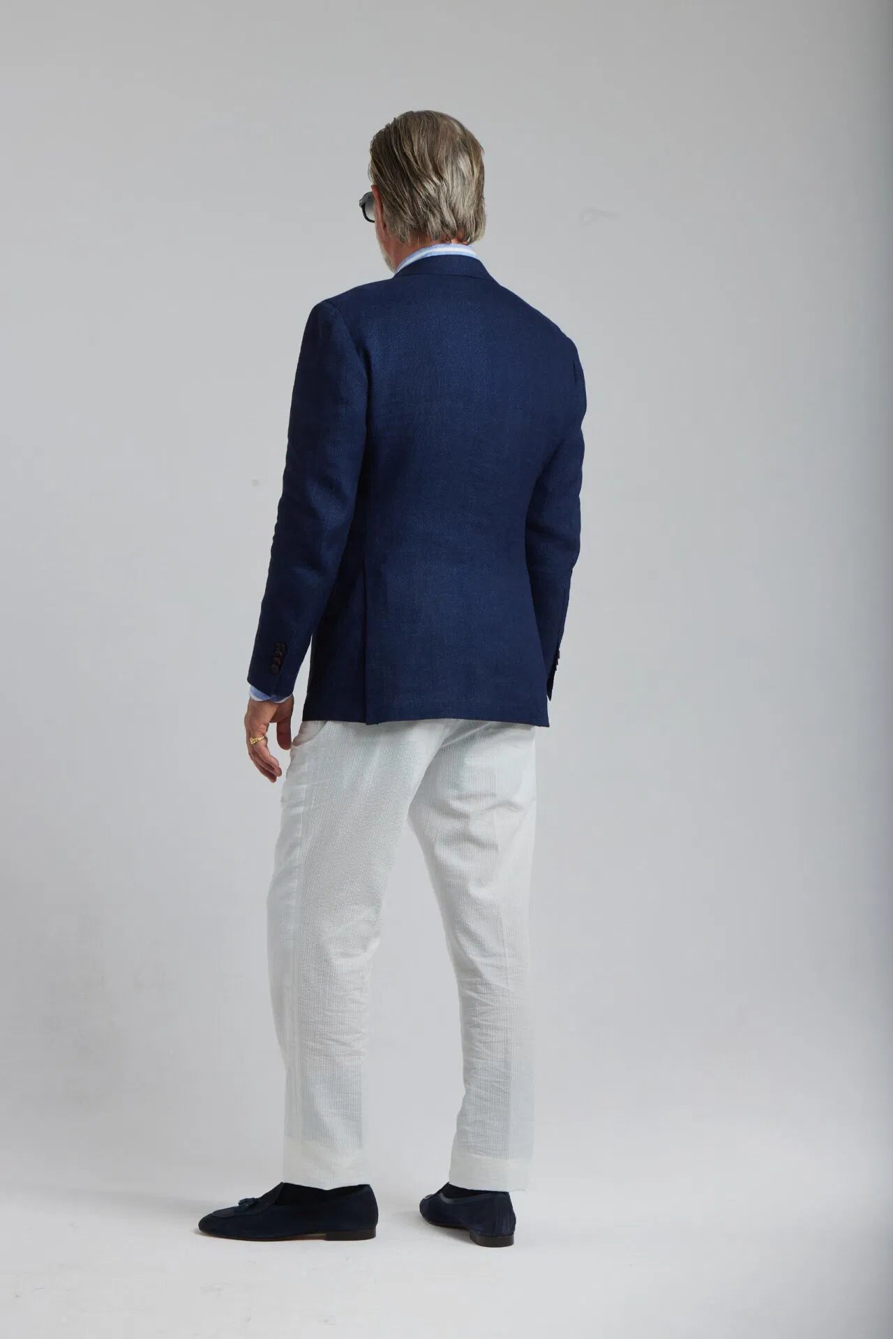 Veste en laine/lin bleu marine