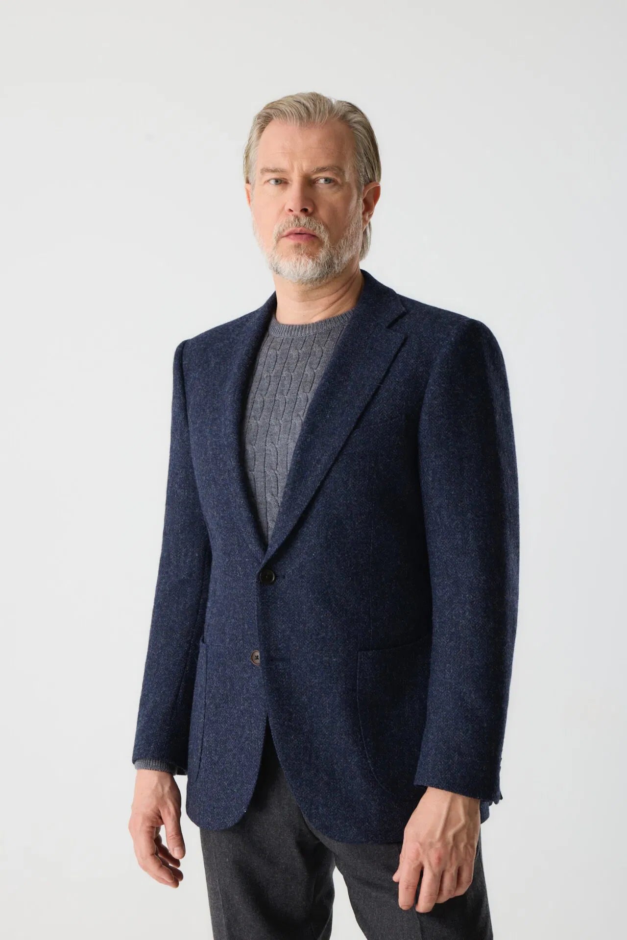 Veste en tweed à chevrons bleu marine Moon
