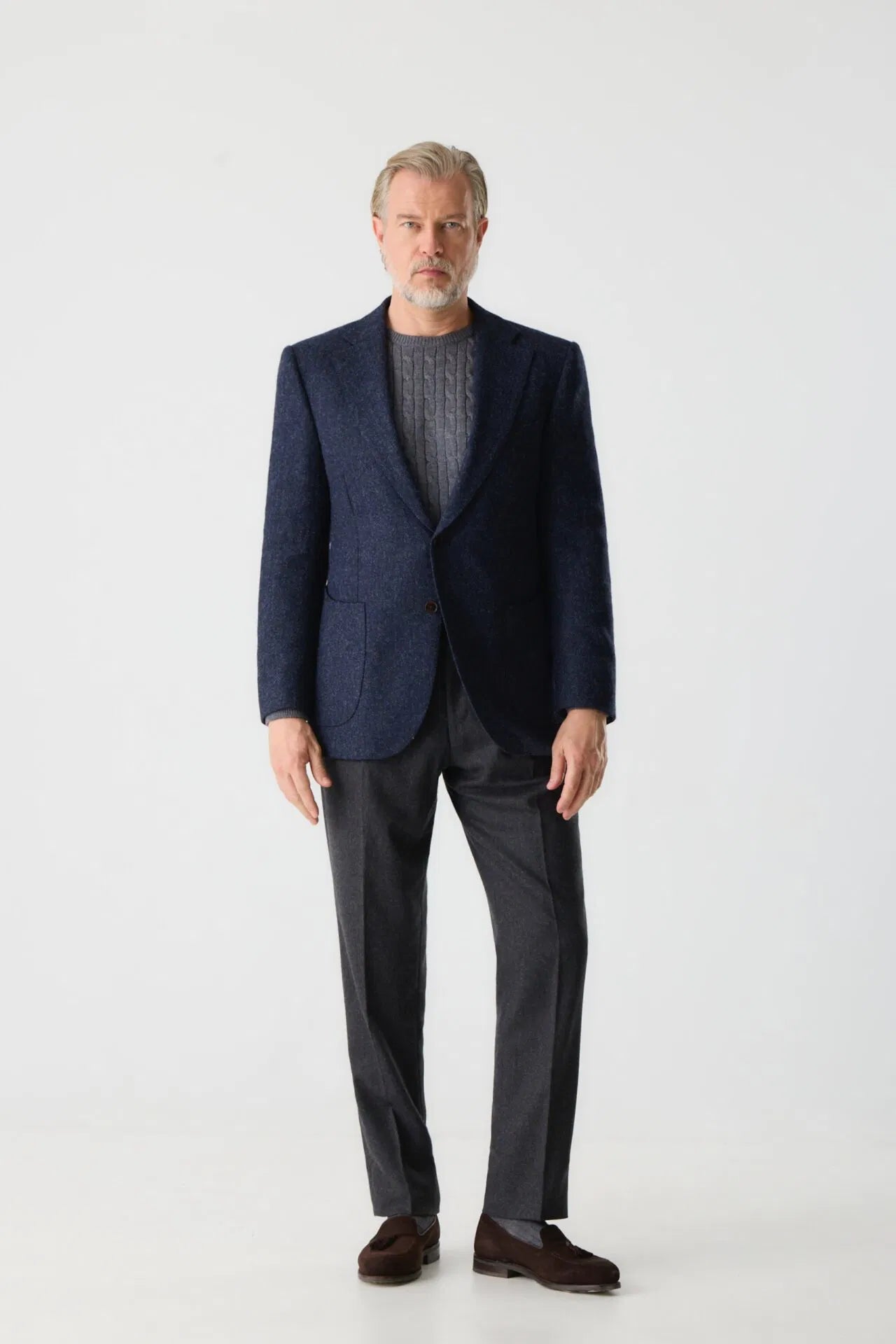 Veste en tweed à chevrons bleu marine Moon