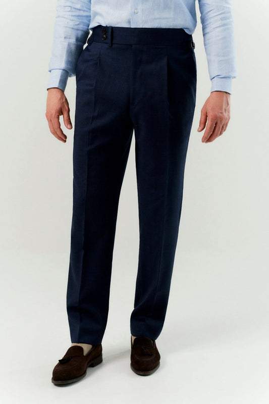 Navy checkered 4-ply trousers