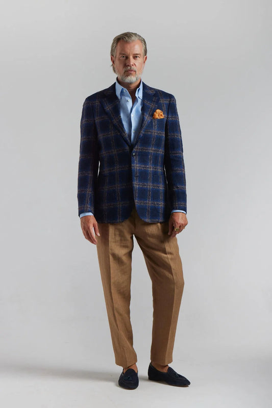 Navy blue and brown checkered Ferla jacket