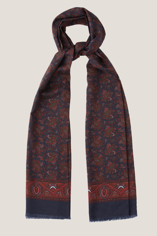 Navy-burgundy paisley scarf