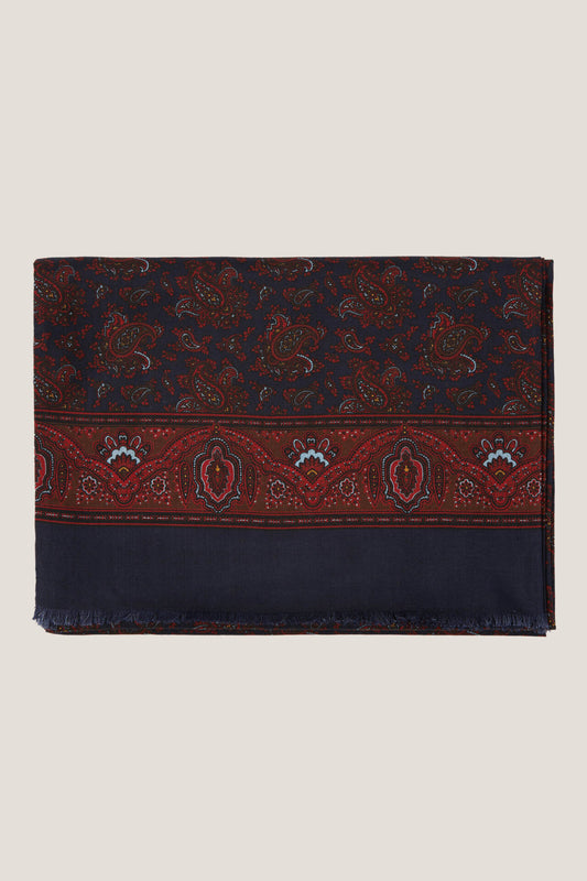 Navy-burgundy paisley scarf