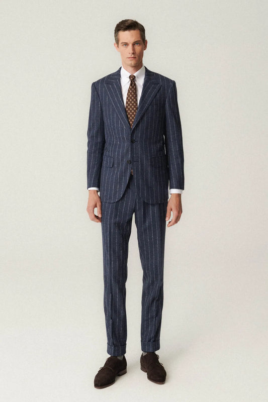 Costume à rayures en flanelle bleu marine