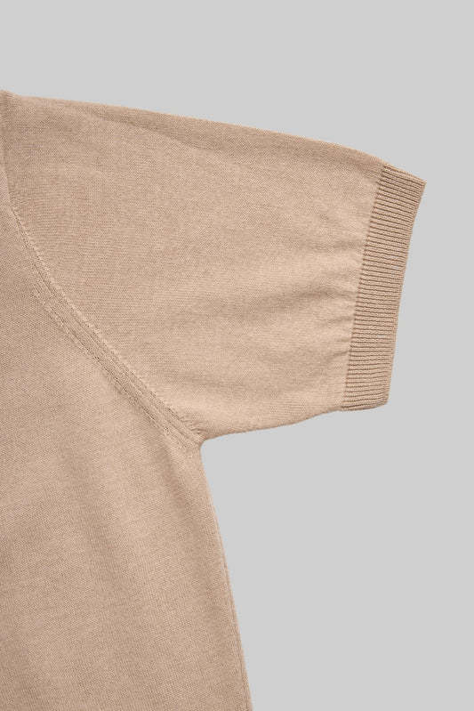 Damska beżowa dzianinowa koszulka crew neck