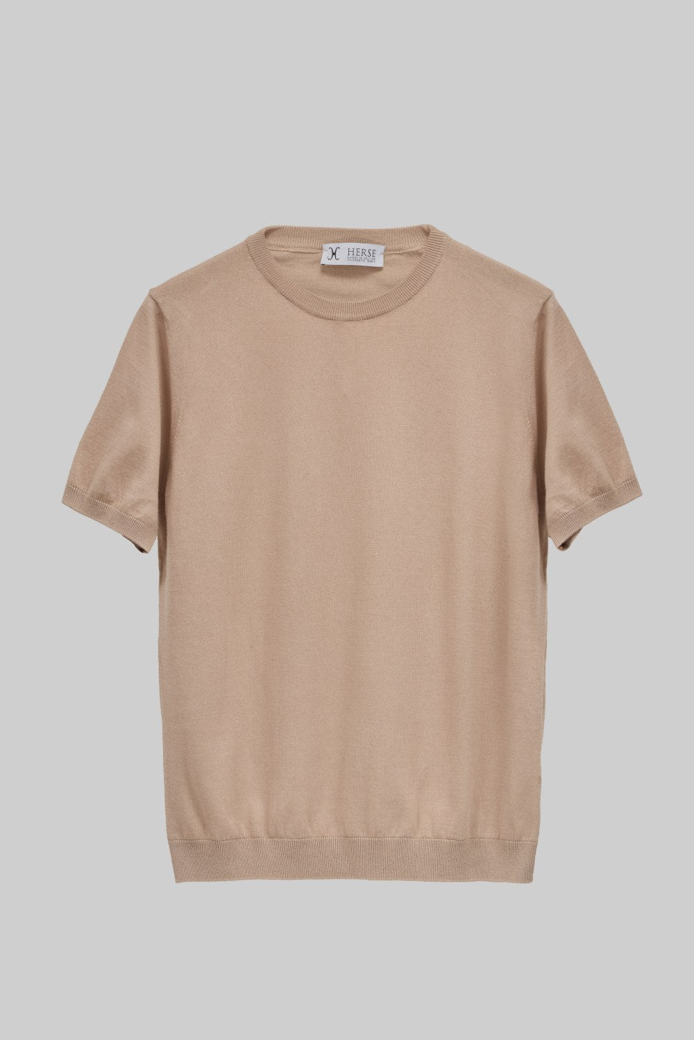 Beżowa dzianinowa koszulka crew neck