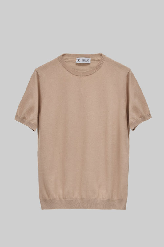Beżowa dzianinowa koszulka crew neck