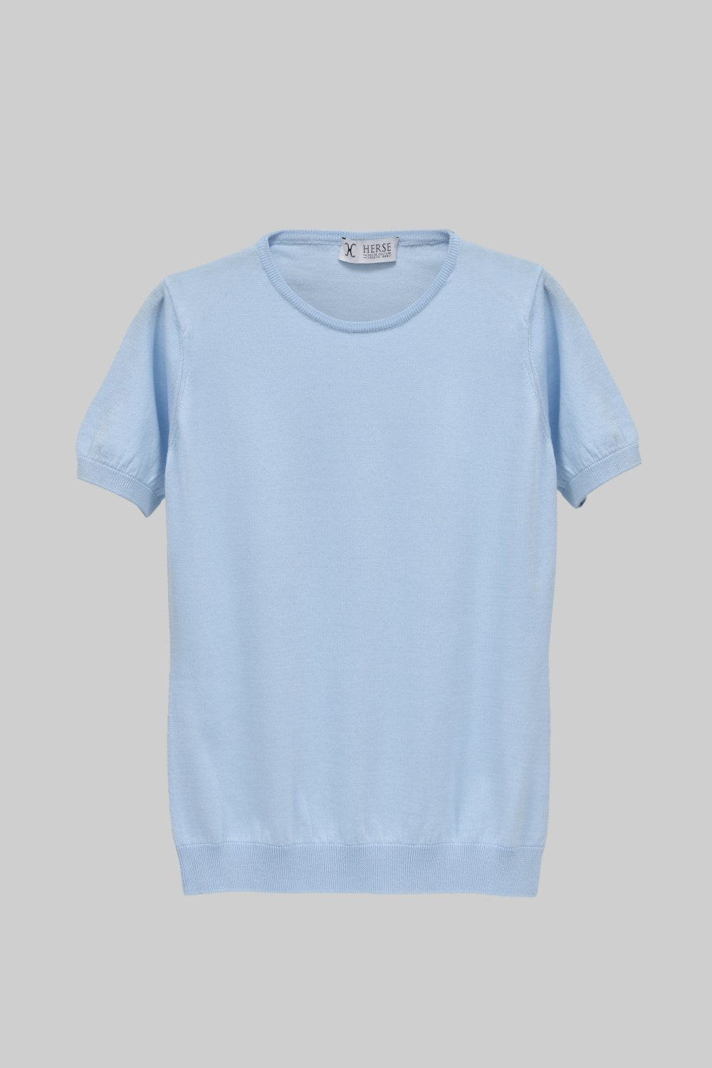 Damska błękitna dzianinowa koszulka crew neck