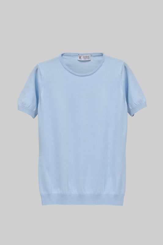 Damska błękitna dzianinowa koszulka crew neck