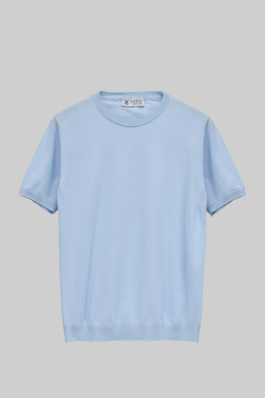 Błękitna dzianinowa koszulka crew neck