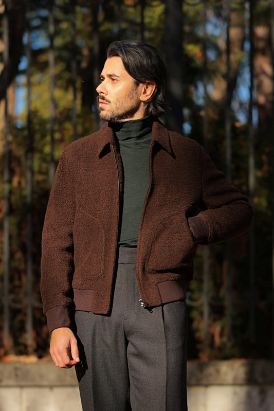 Undyed wool bomber jacket