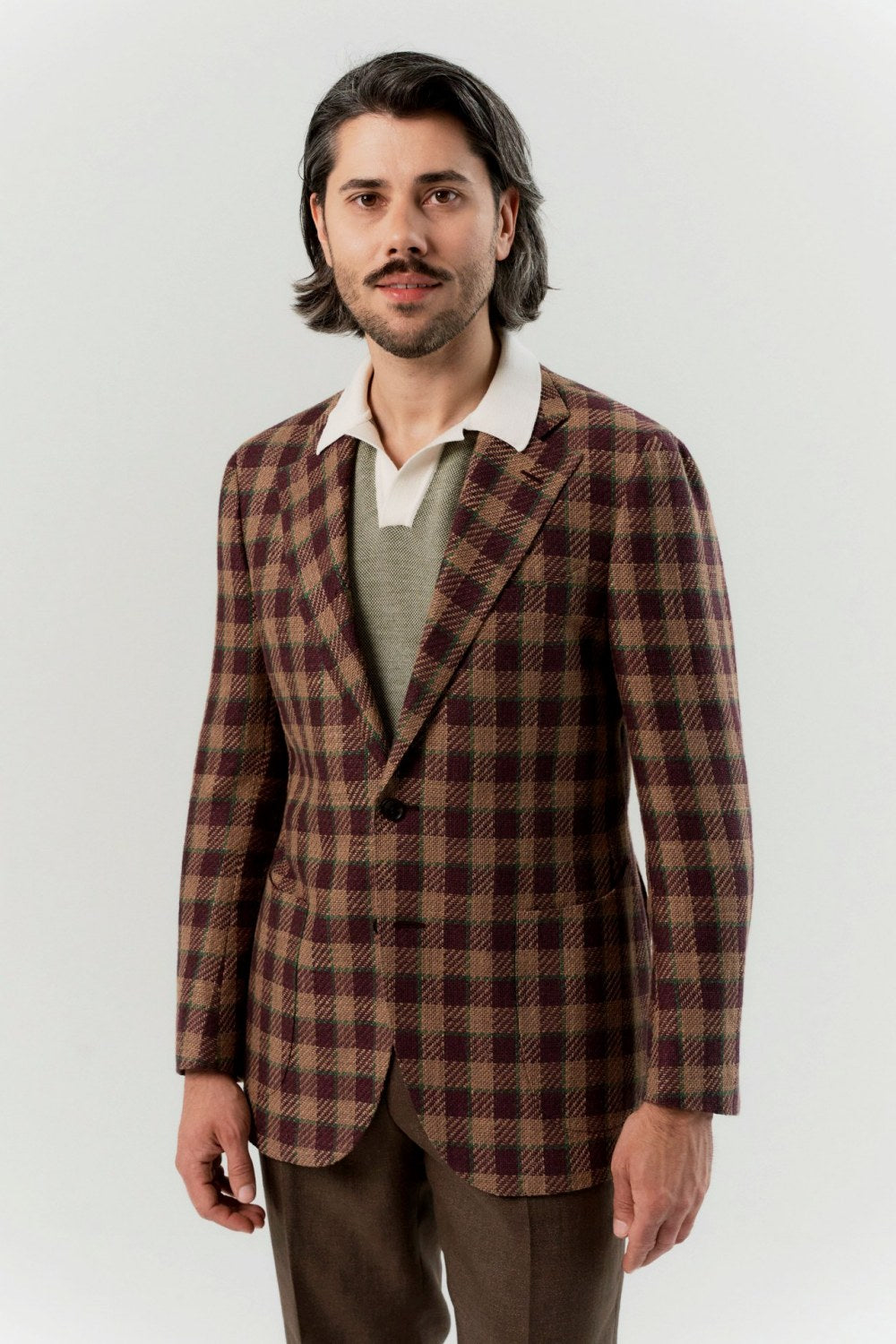 Ferla's Burgundy and Beige Checked Blazer