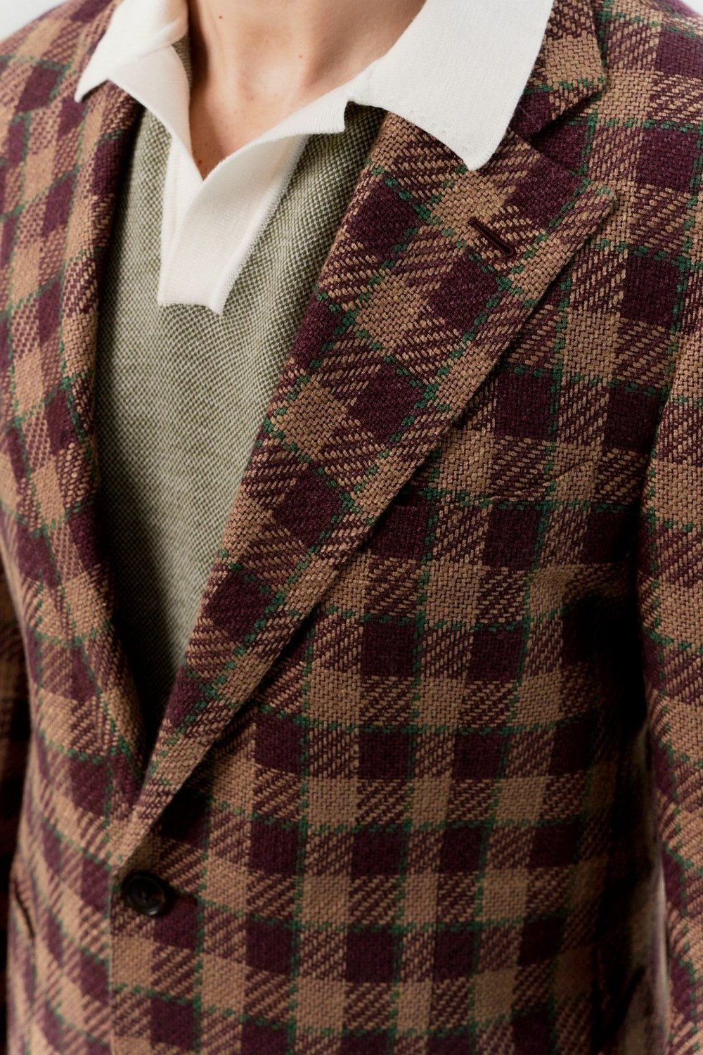 Ferla's Burgundy and Beige Checked Blazer