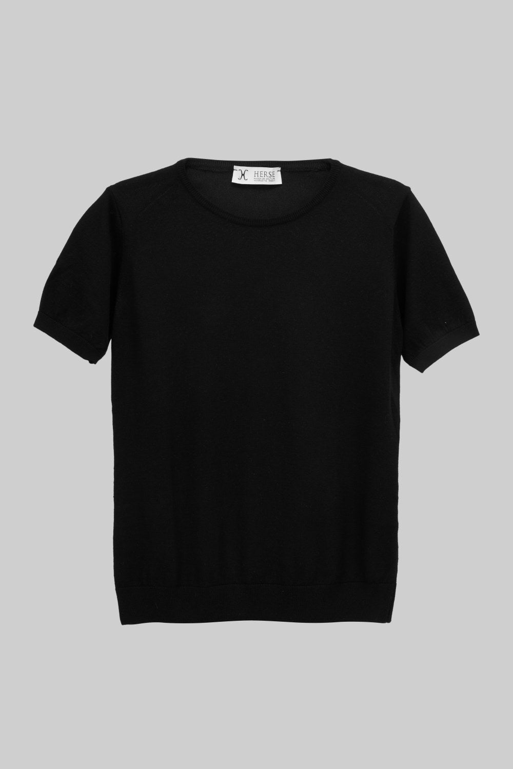 Damska czarna dzianinowa koszulka crew neck