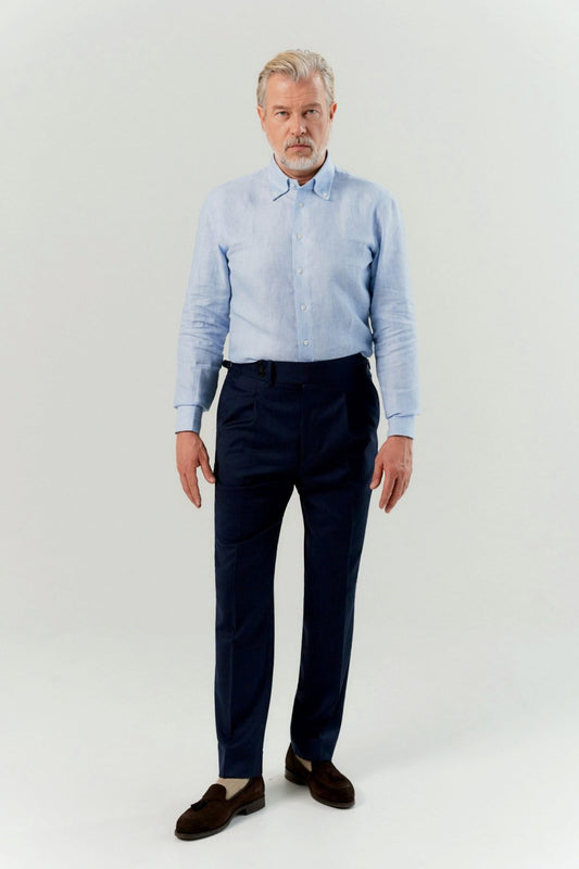 Navy checkered 4-ply trousers