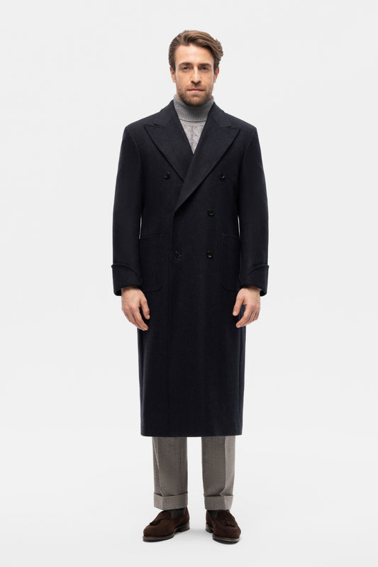 Navy oversized double-breasted overcoat