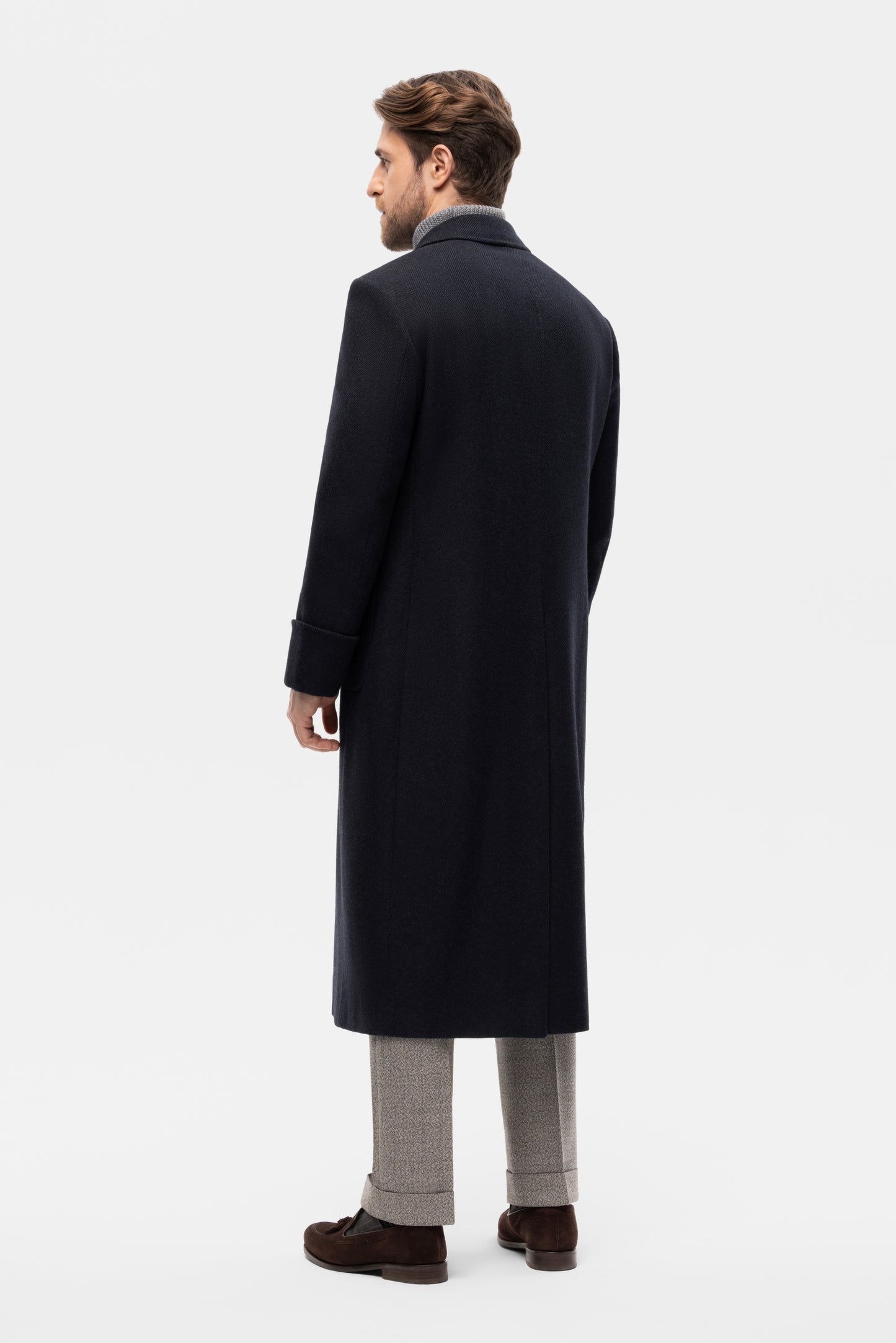 Navy oversized double-breasted overcoat