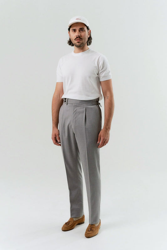 Light gray checkered 4-ply trousers