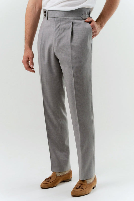 Light gray checkered 4-ply trousers