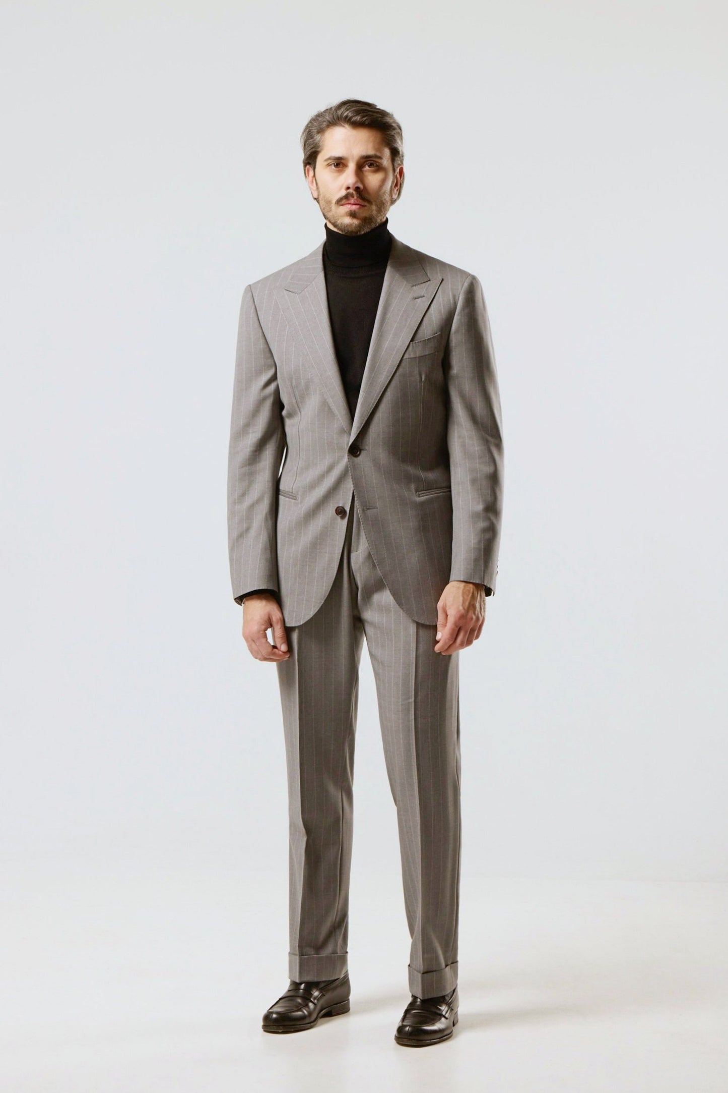 Light gray pinstripe suit in Loro Piana fabric