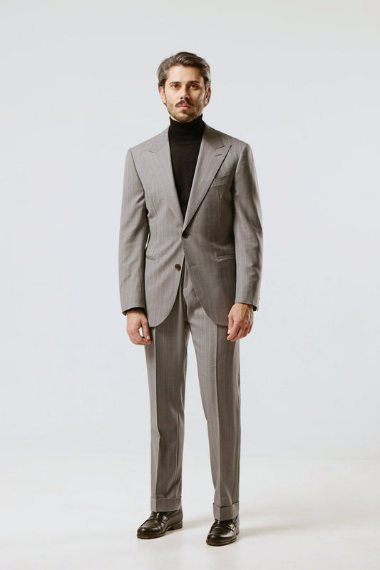 Light gray striped suit, fabric by Loro Piana