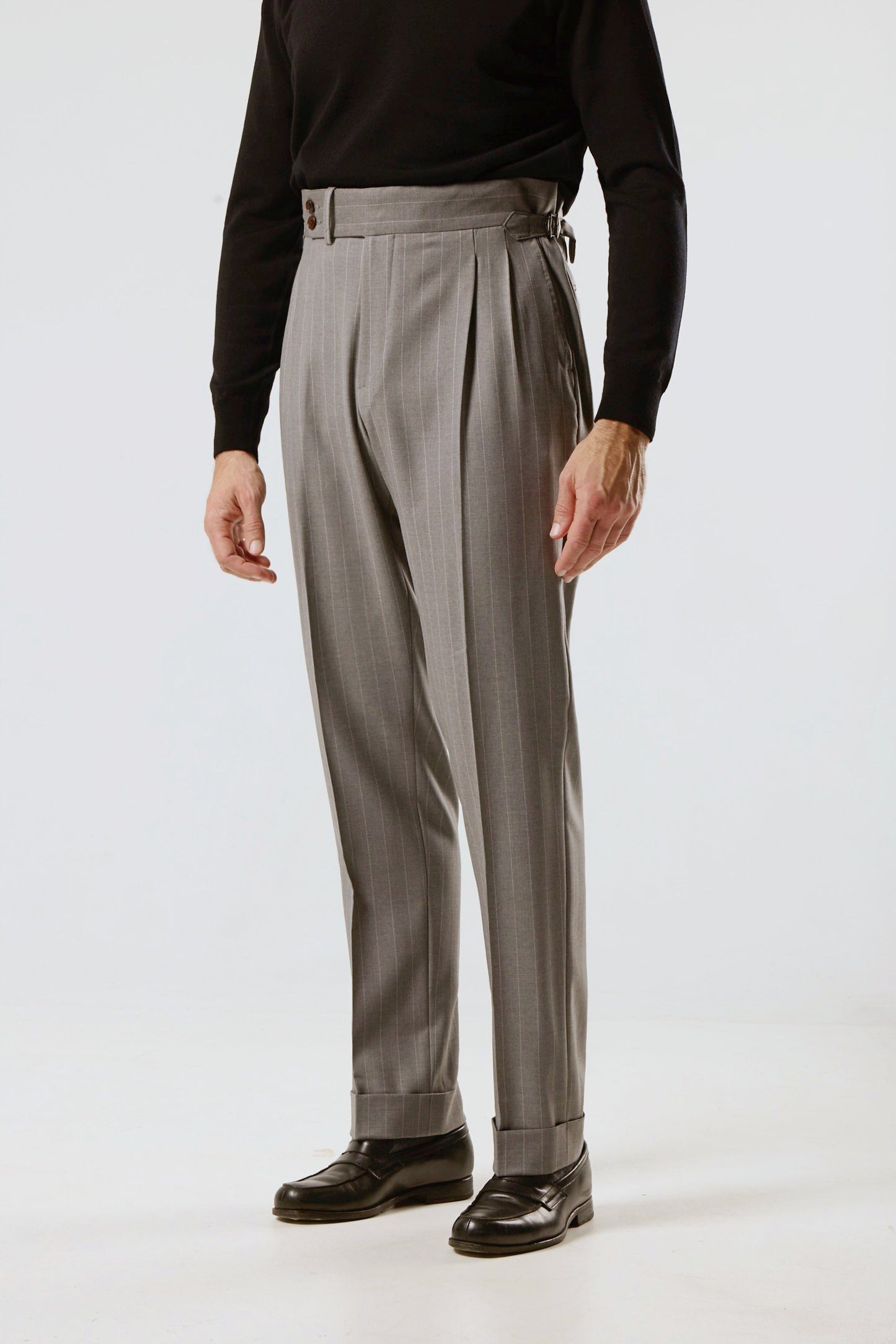 Light gray pinstripe suit in Loro Piana fabric