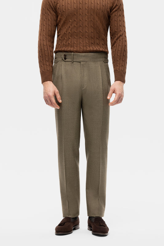 Jasnozielone spodnie wełniane z dwiema zakładkami