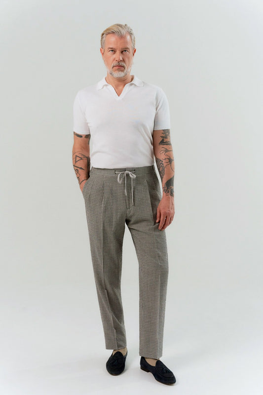 Gray checkered seersucker joggers