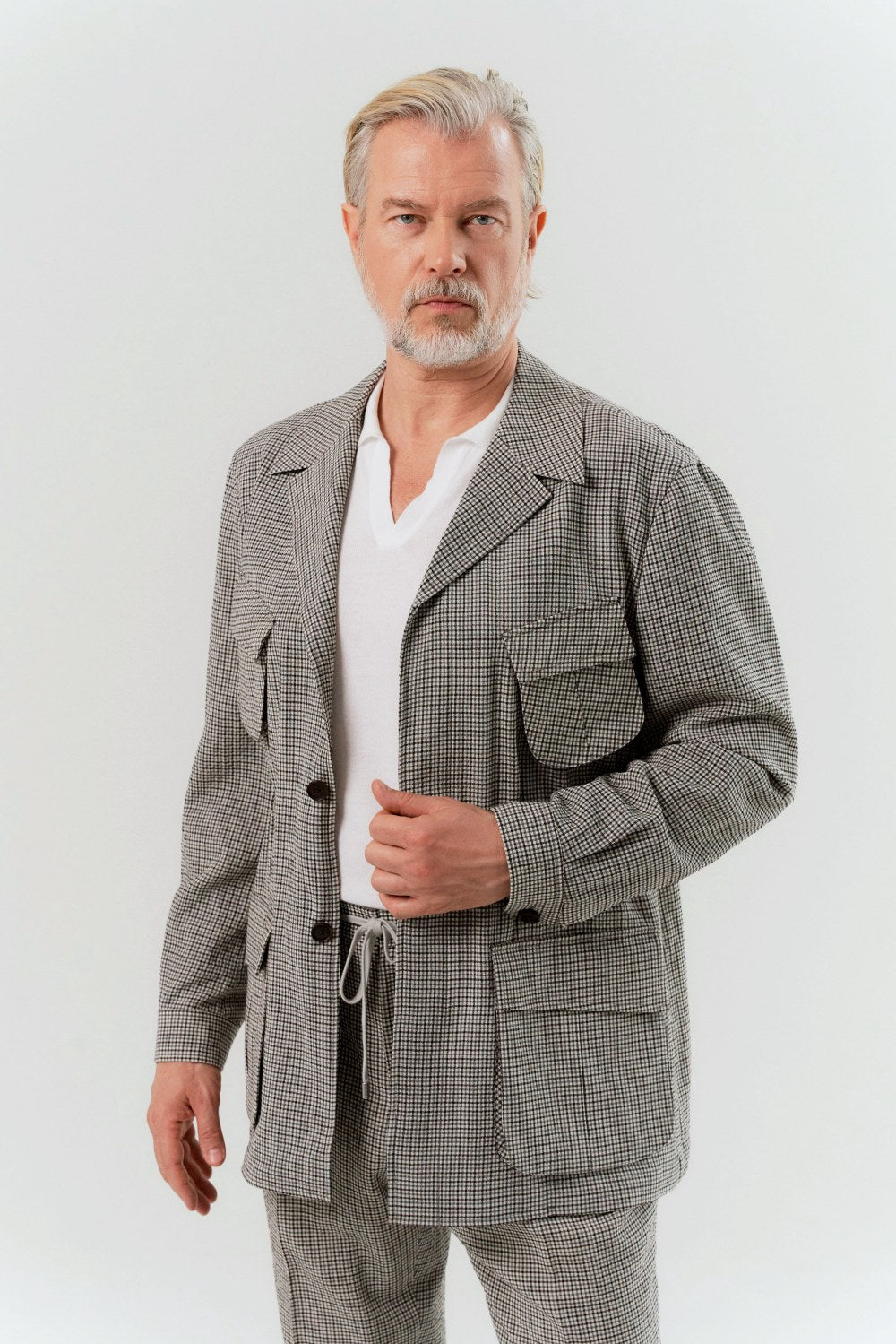 Gray wool seersucker jungle jacket