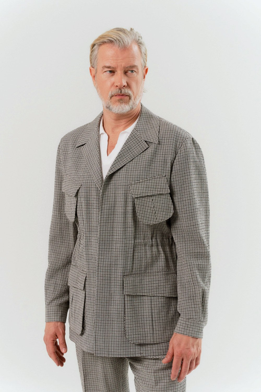 Gray wool seersucker jungle jacket