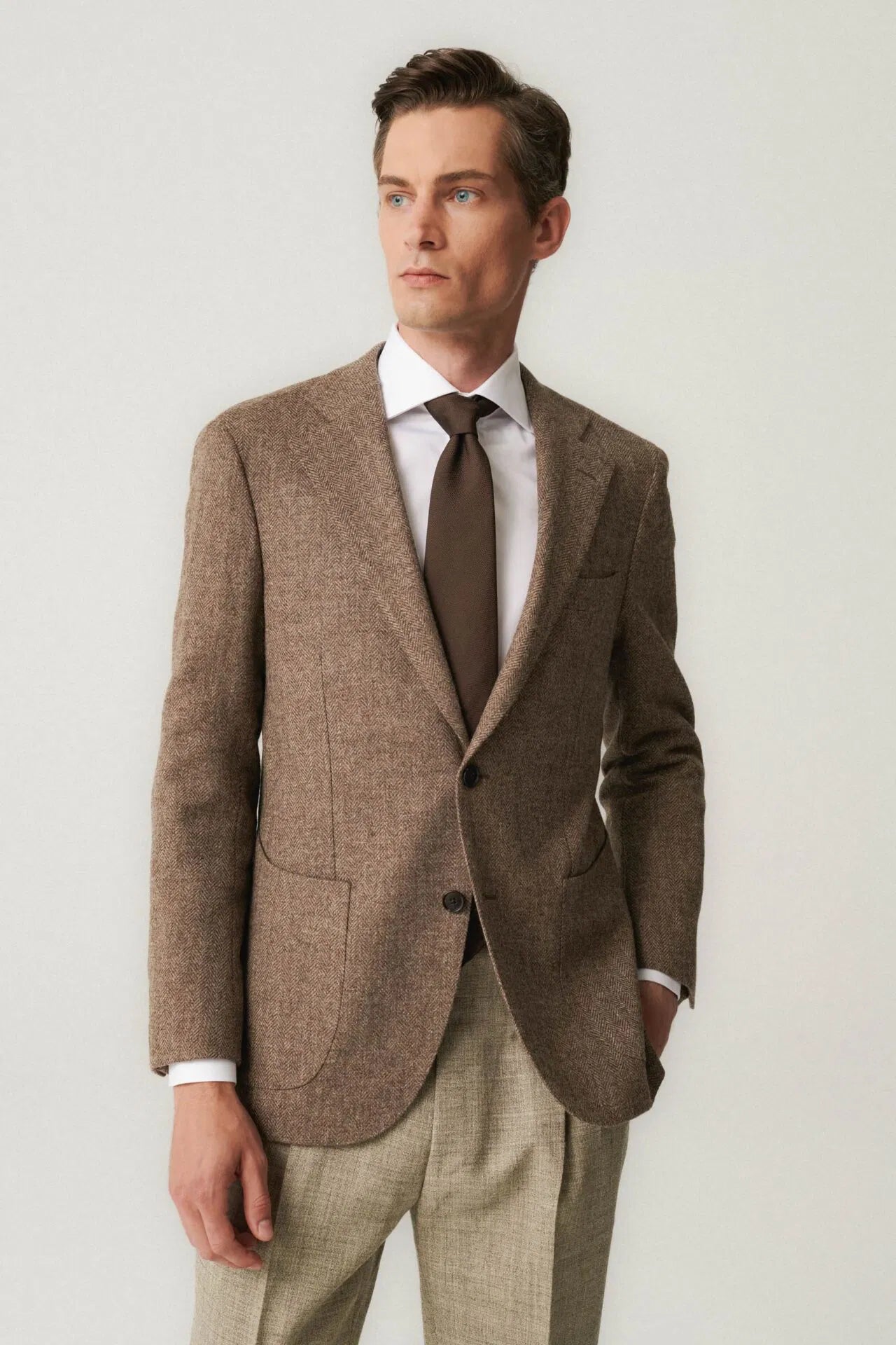 Veste à chevrons en laine non teinte