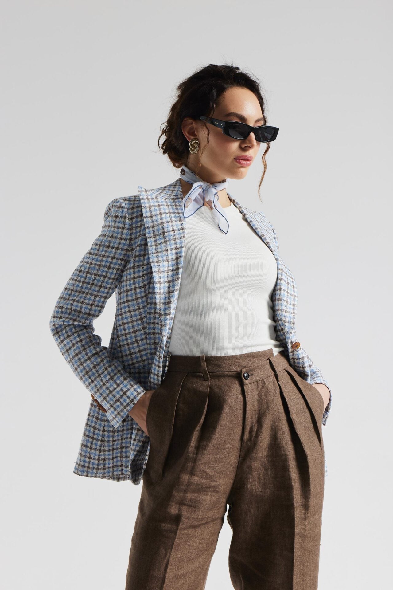 Veste à carreaux bleu et marron Ferla