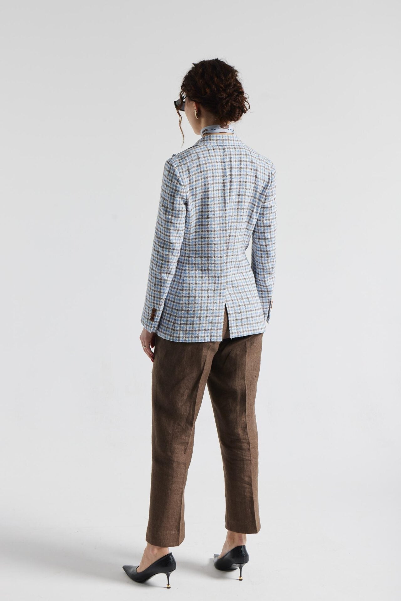 Veste à carreaux bleu et marron Ferla
