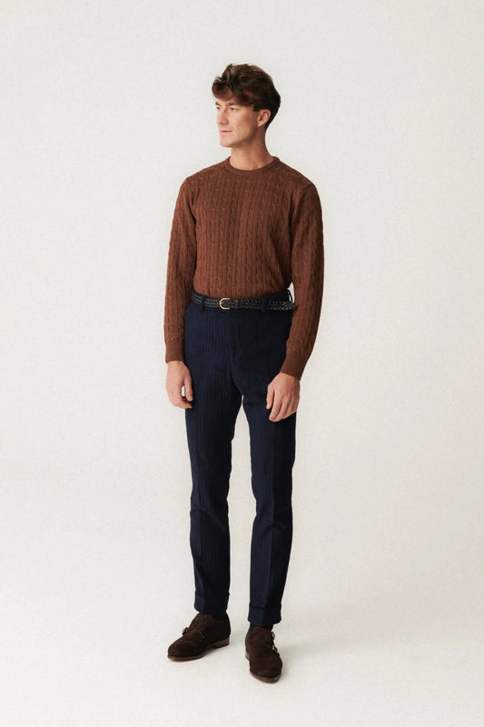 Pantalon en velours côtelé bleu marine Albini