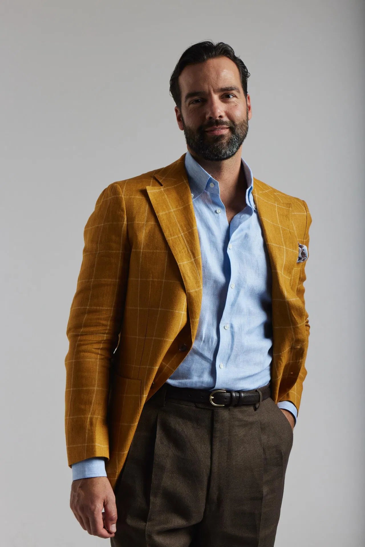 Veste en lin à carreaux jaunes