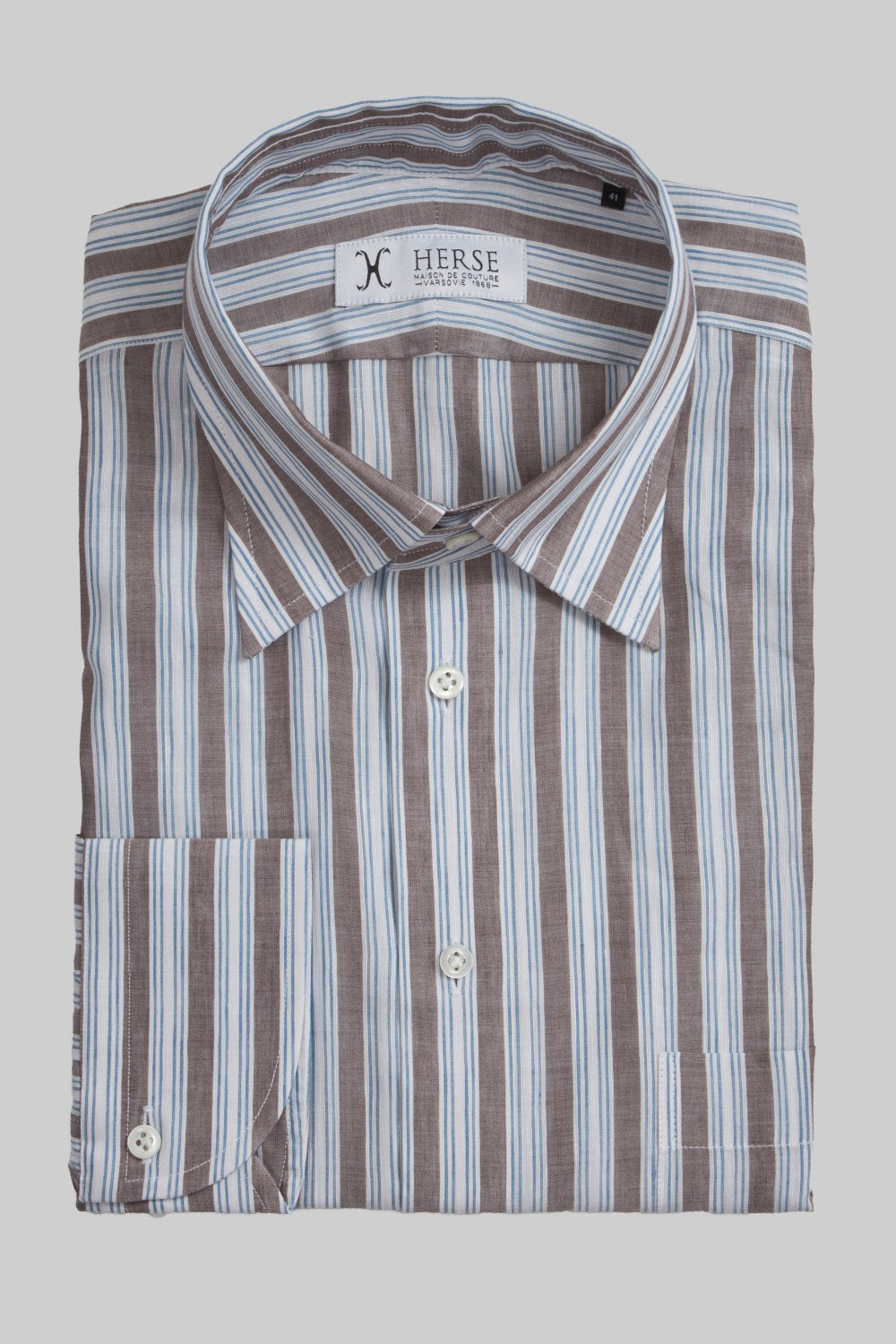 Hidden button-down multistriped cotton/linen shirt Blue / 44R Hidden button-down multistriped cotton/linen shirt Blue / 44R