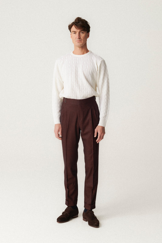 Dark burgundy flannel trousers