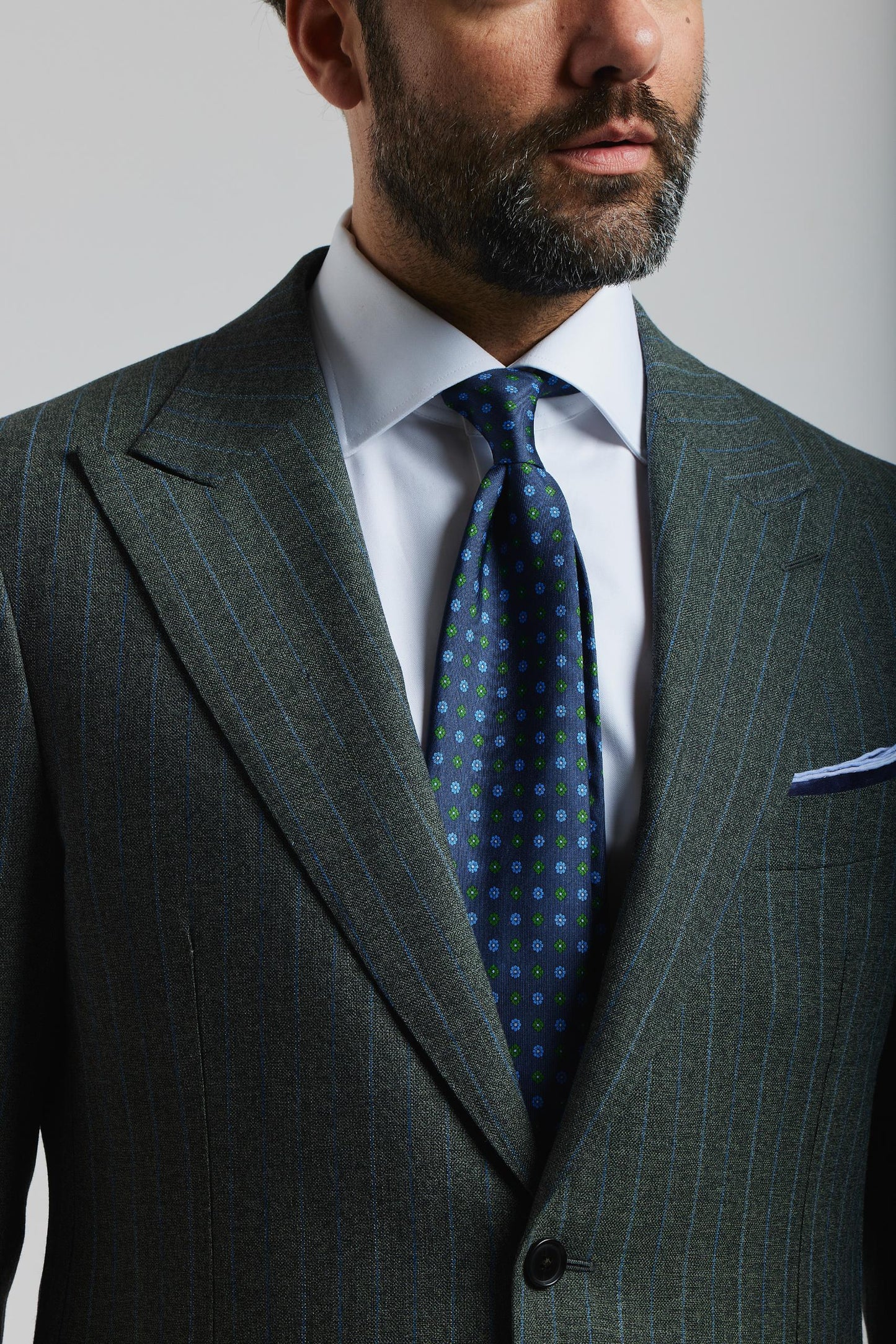 London Shrunk Gray and Green Pinstripe Suit
