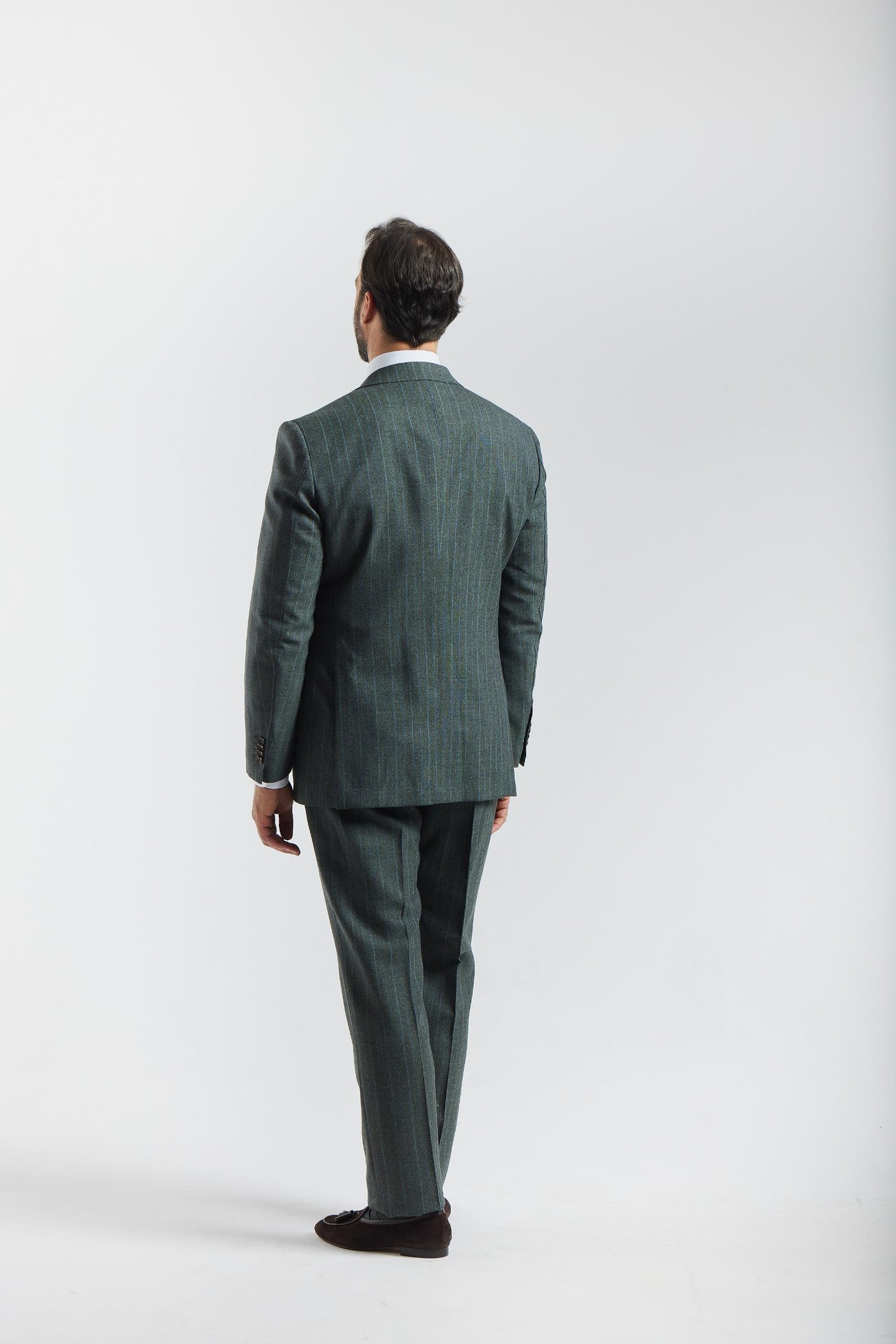 London Shrunk Gray and Green Pinstripe Suit