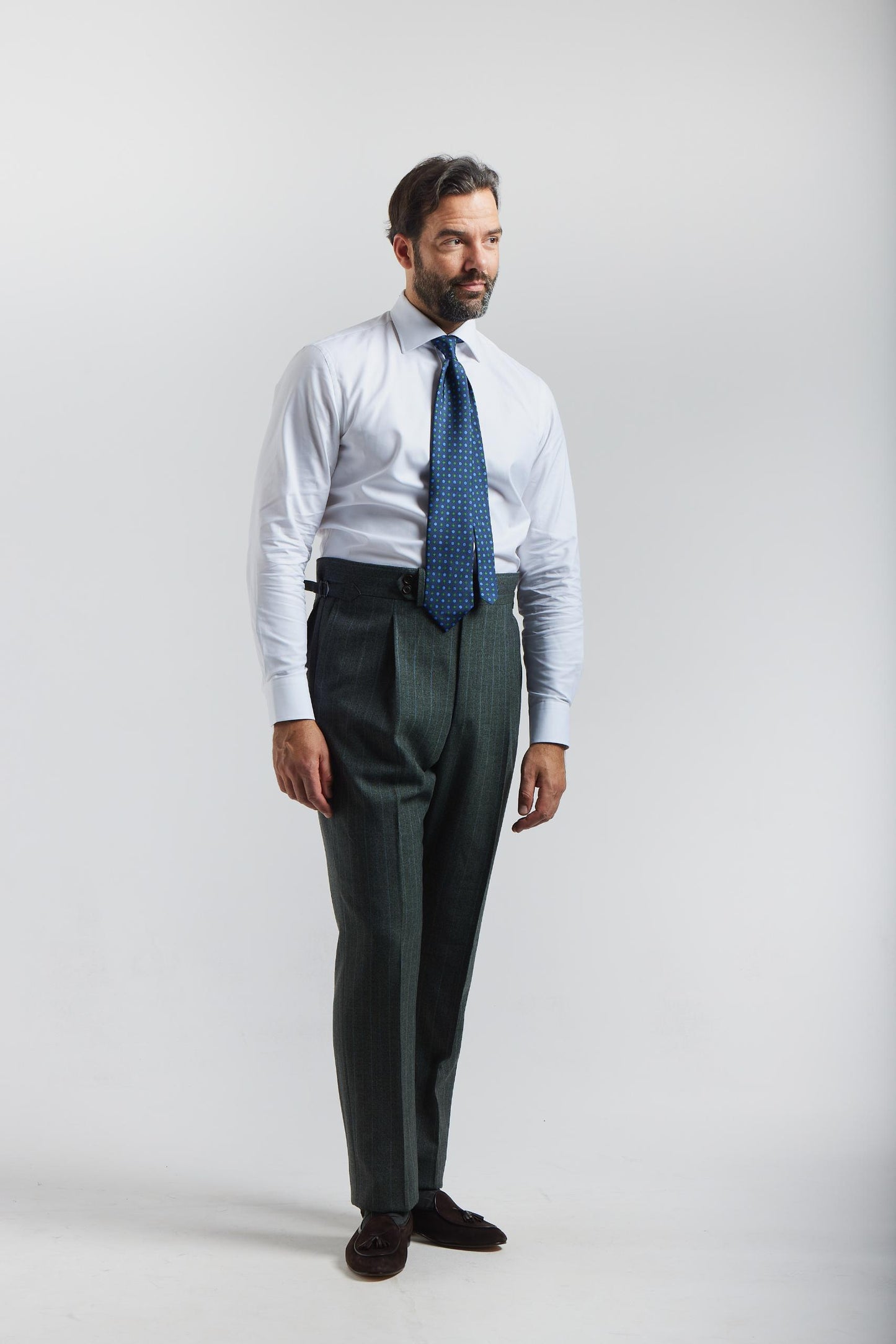 London Shrunk Gray and Green Pinstripe Suit