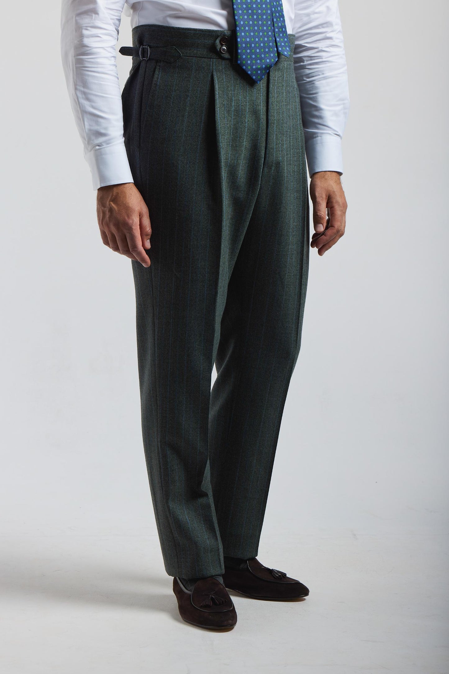 London Shrunk Gray and Green Pinstripe Suit
