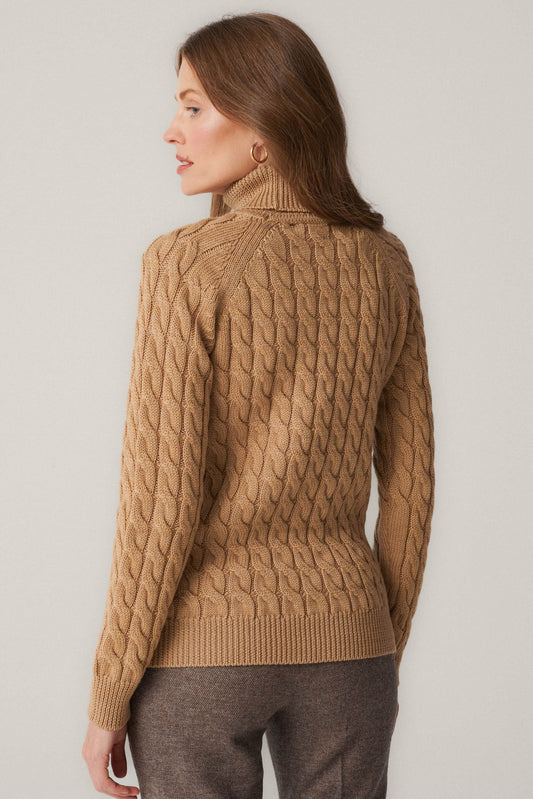 Beige wool cable knit turtleneck