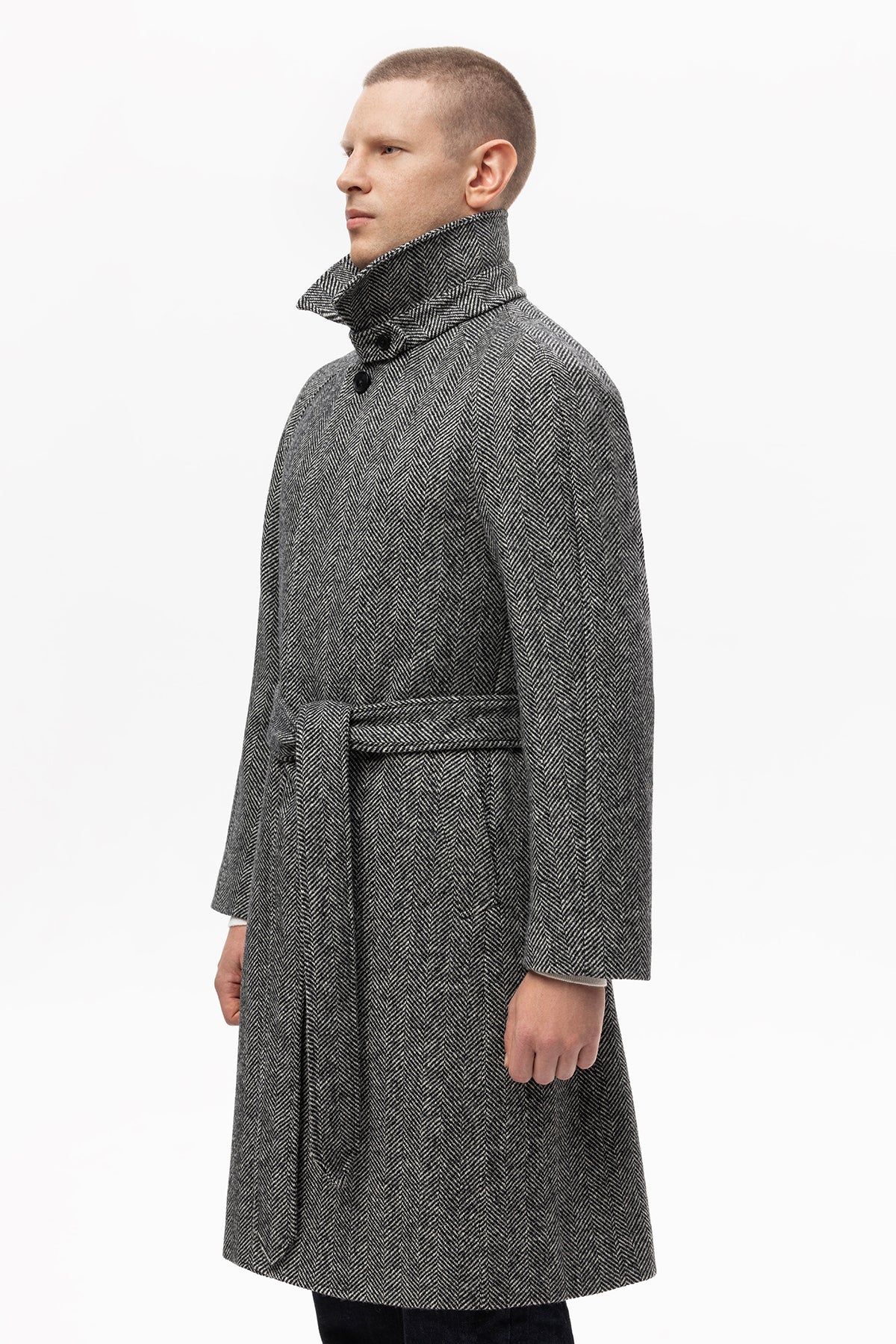Grey herringbone raglan coat