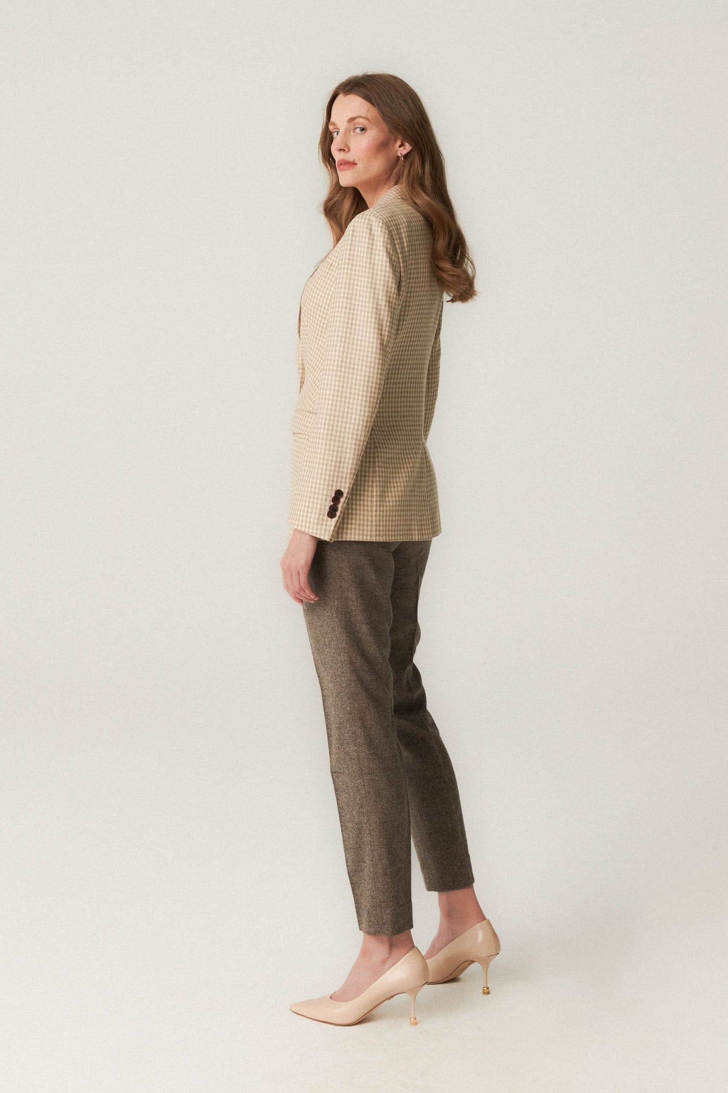 Veste à carreaux en laine/soie/cachemire