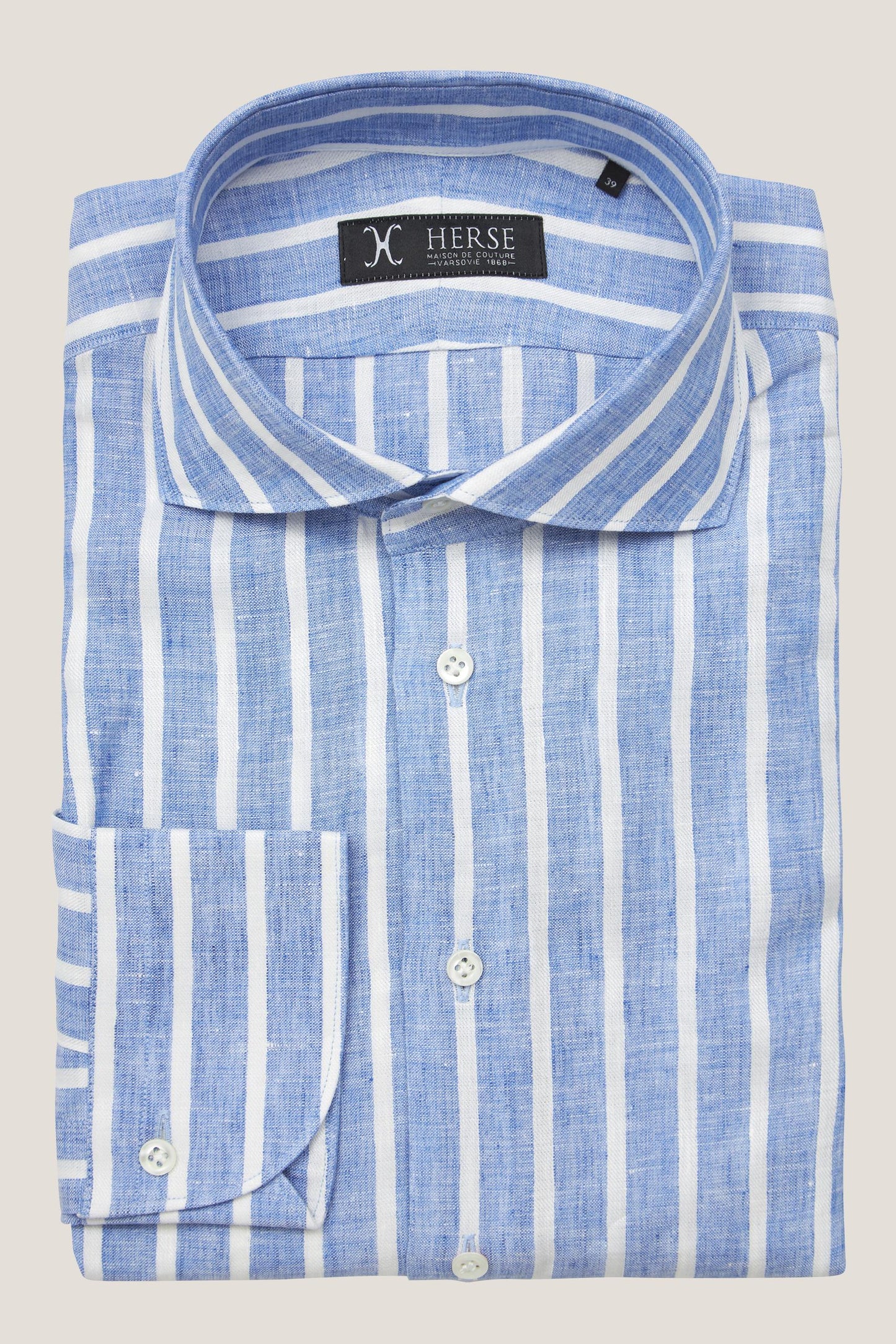 Chemise rayée en lin à col italien