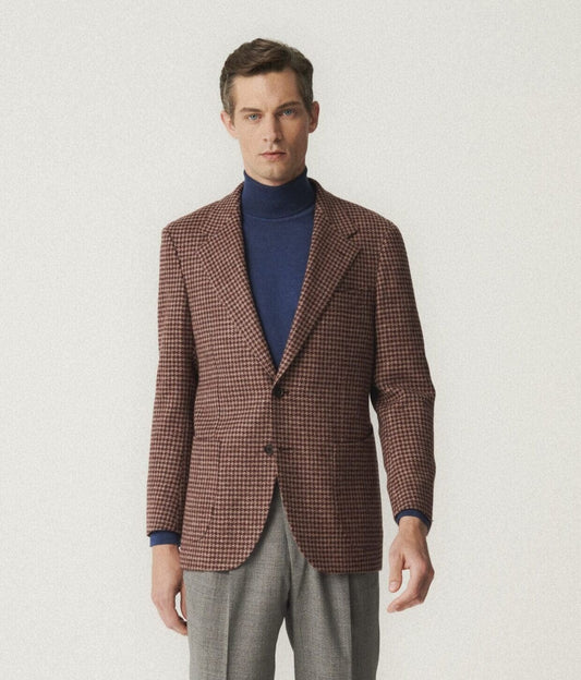 Veste en laine violette à motif pied-de-poule