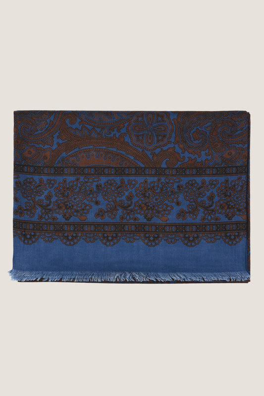 Brązowo-niebieski szal w paisley