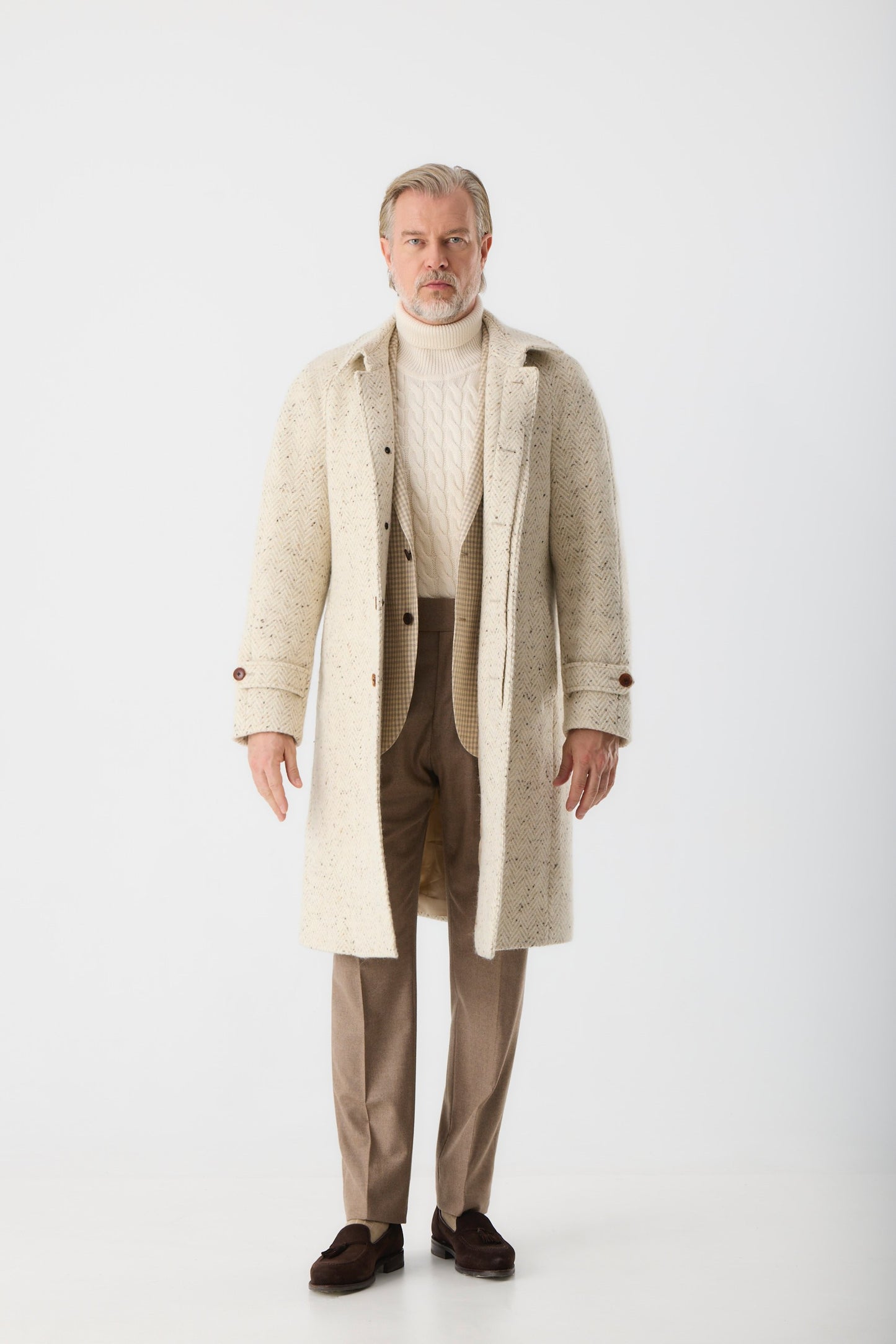 Manteau raglan en tweed Donegal beige clair