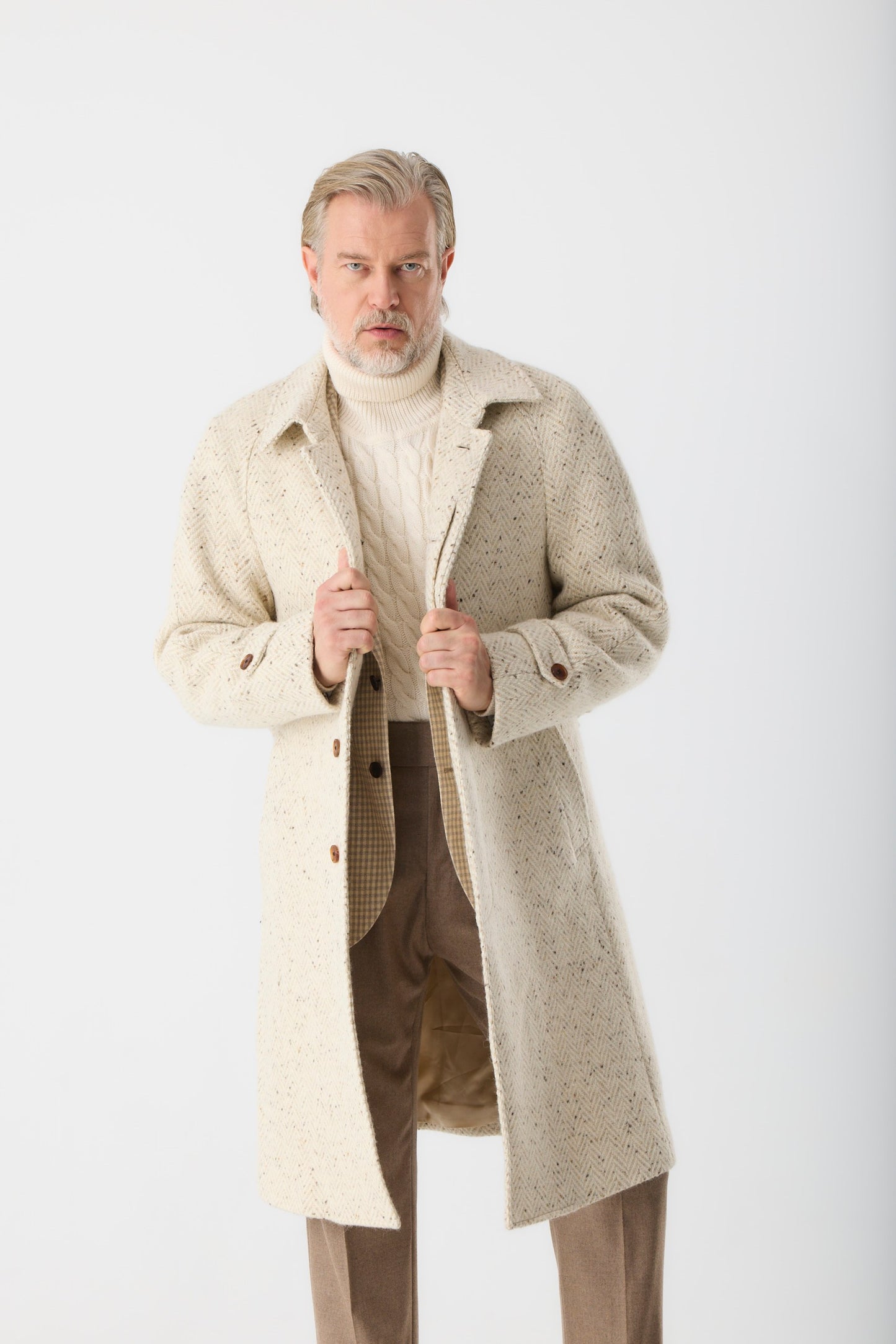 Manteau raglan en tweed Donegal beige clair