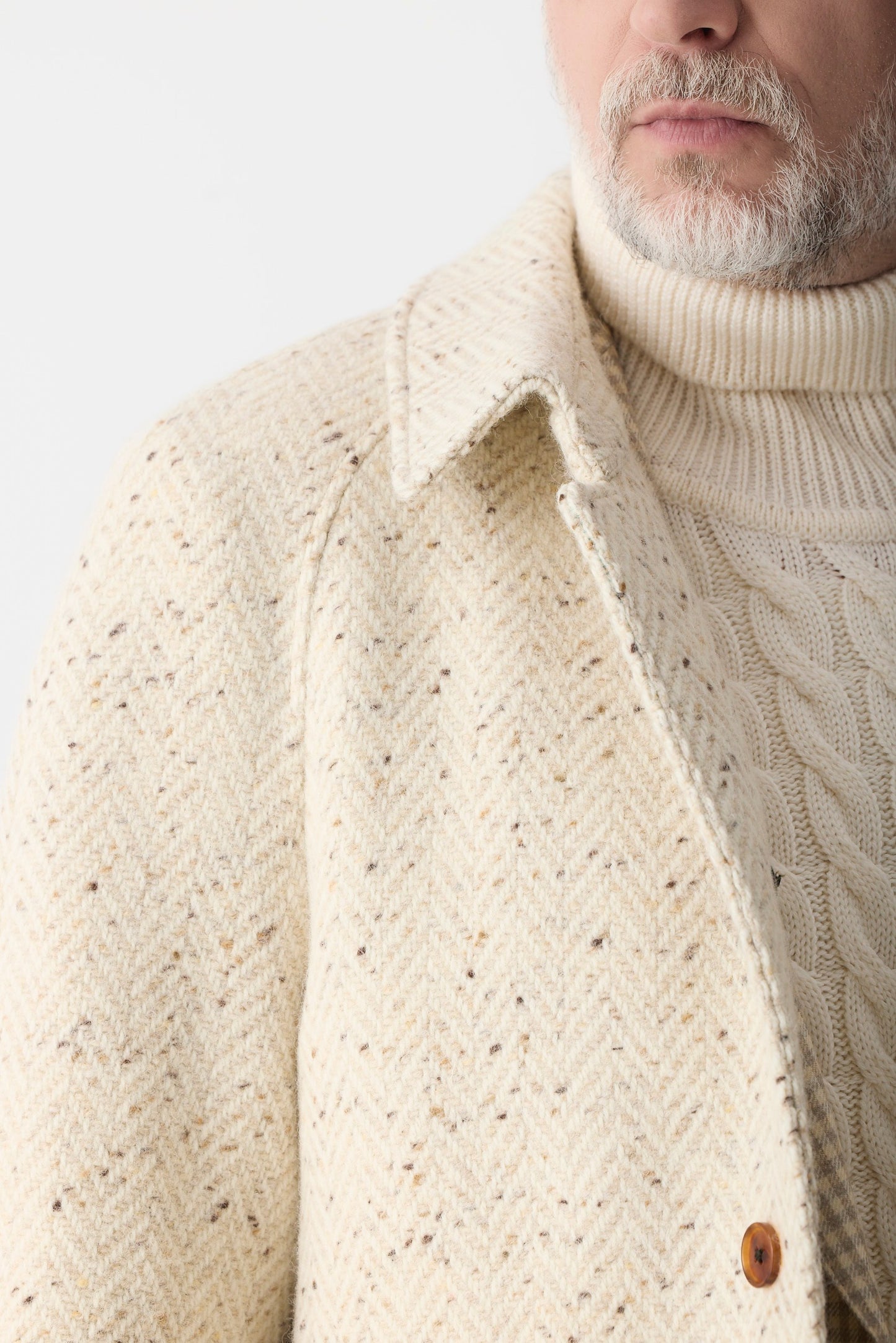 Manteau raglan en tweed Donegal beige clair